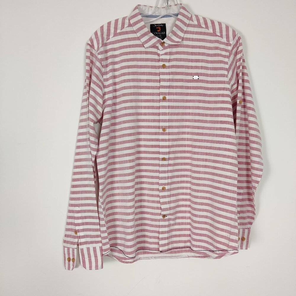 Cougar Men's Shirt Sz XL Slim Fit Striped White Pink Casual Outerwear Resortwear